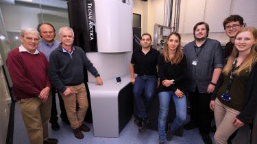 Nobel Prize winner Dr Richard Henderson with his former PhD student Professor Per Bullough  at the launch of the University of Sheffield's new cryo-electron microscopy facility.